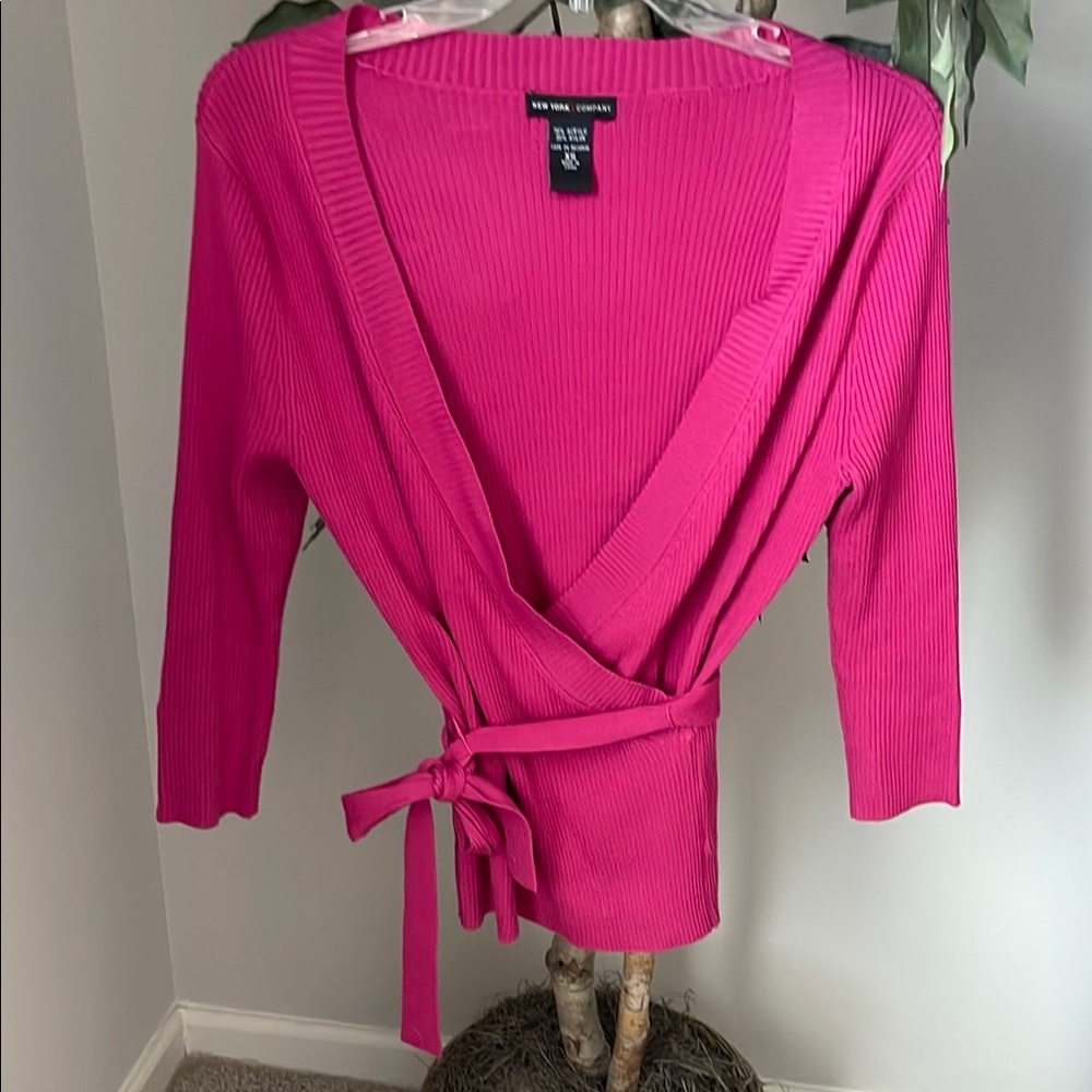 New York & Company Fuchsia Knit Wrap Cardigan